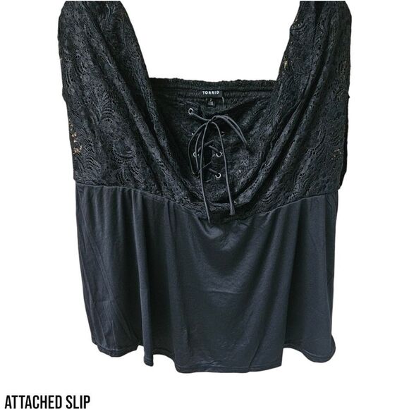 TORRID BLACK Babydoll Short Sleeve Chenille Lace SquareβNeck Blouse Plus Siz2X - Picture 7 of 16